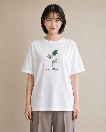 半袖Tシャツ レディース 観葉植物 ボタニカル 植物 イラスト 淡色 女性 旅行用 白T YMAZO