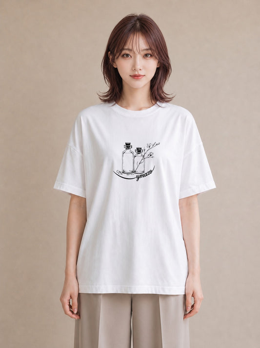 グラフィックTシャツ レディース 香水 香水瓶 パフューム イラスト きれいめカジュアル 部屋着 女性向けギフト 白T YMAZO