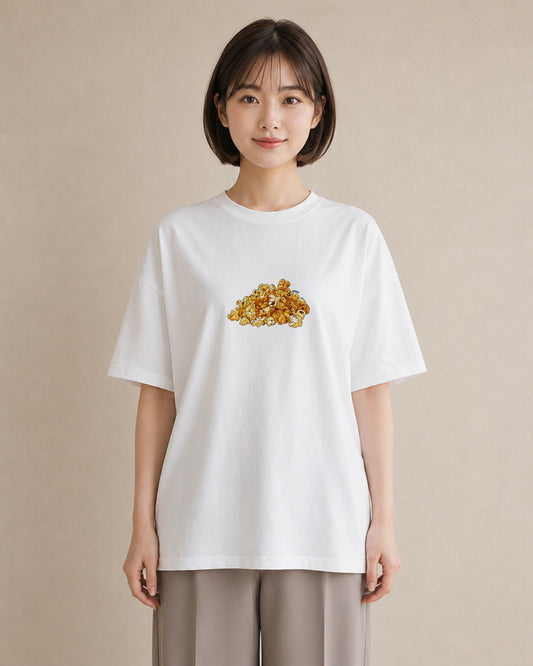 プリントTシャツ レディース ポップコーン 食べ物 フード イラスト 韓国風 旅行 母娘コーデ 白T YMAZO