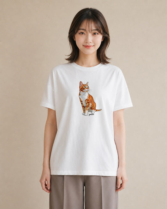半袖Tシャツ レディース 猫 ねこ イラスト 抜け感 誕生日プレゼント 綿100 白T YMAZO