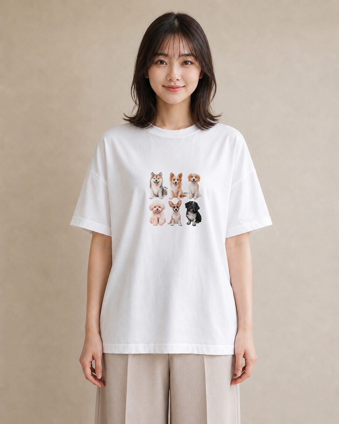半袖Tシャツ レディース サモエド 犬 いぬ イラスト 旅行コーデ 母の日 ビーチ 白T YMAZO