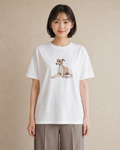Tシャツ レディース イタリアングレーハウンド 犬 いぬ イラスト ミニマル 誕生日プレゼント 綿100 白T YMAZO