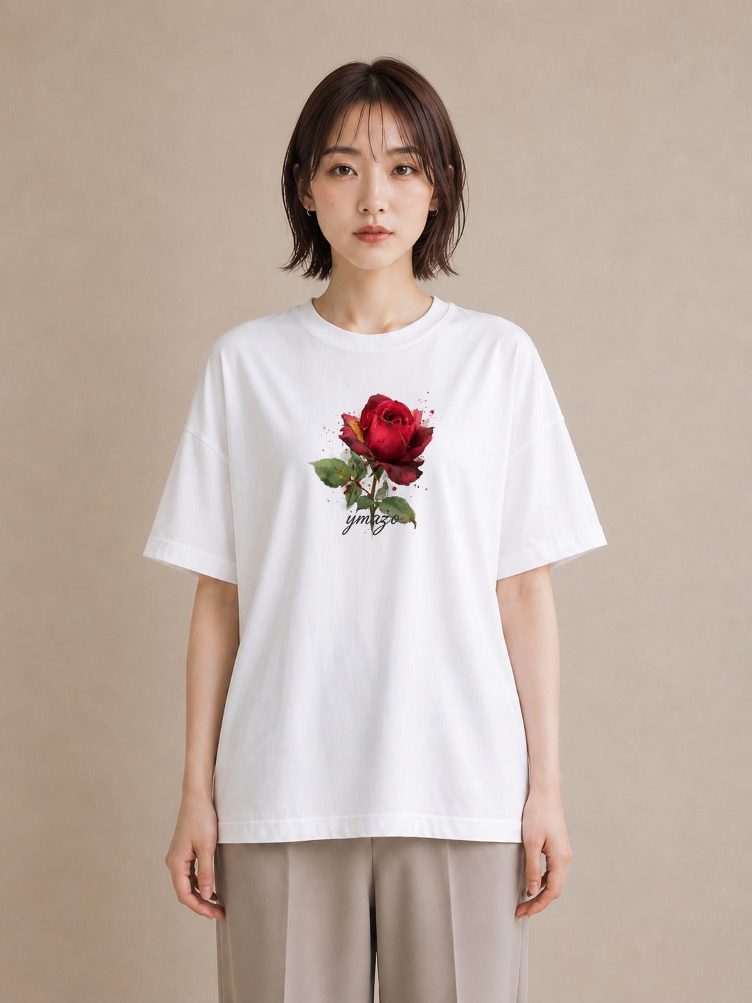 半袖Tシャツ レディース バラ 薔薇 ローズ 花 花柄 イラスト 可愛い レイヤード 友達ギフト 白T