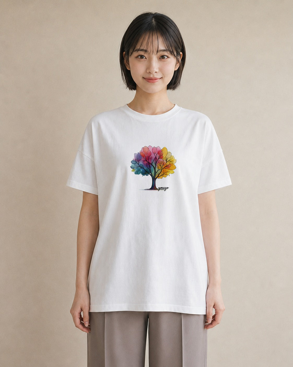 Tシャツ レディース 木 植物 ボタニカル イラスト こなれ感 海 カフェ巡り 白T YMAZO