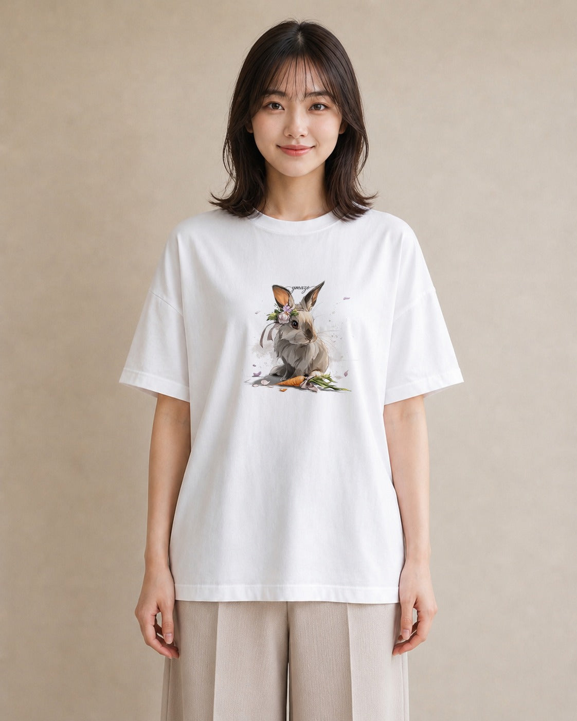 半袖Tシャツ レディース ネザーランドドワーフ ペット 動物 イラスト シンプル 友達ギフト 部屋着 白T YMAZO
