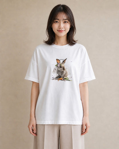 半袖Tシャツ レディース ネザーランドドワーフ ペット 動物 イラスト シンプル 友達ギフト 部屋着 白T YMAZO