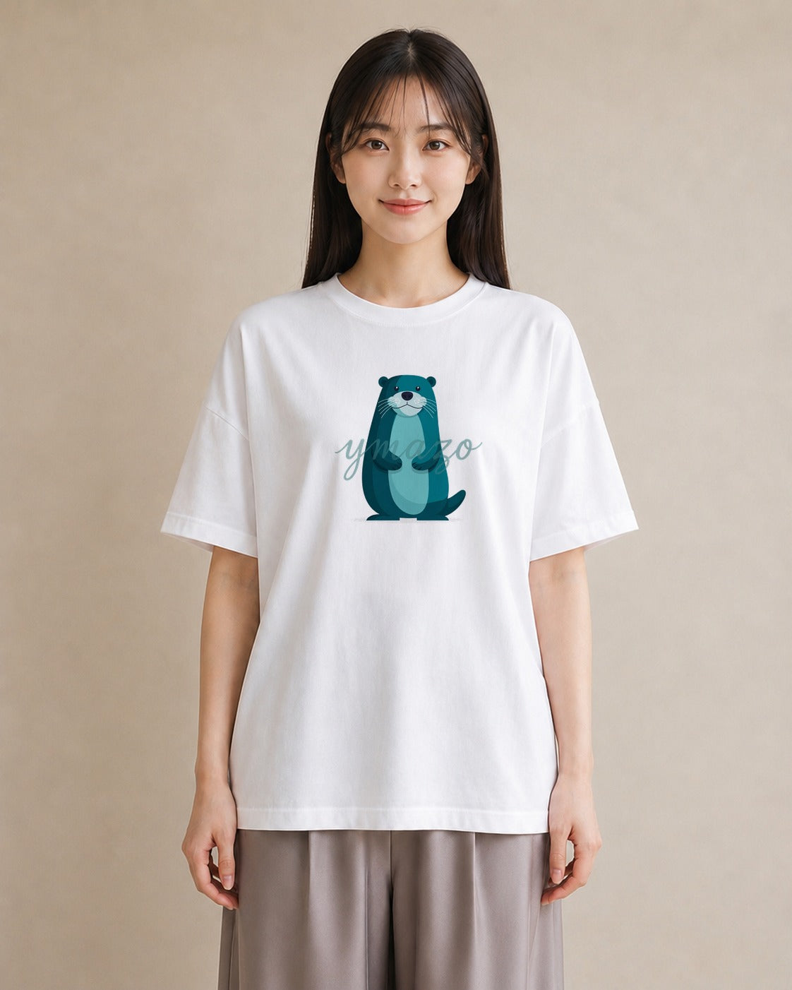 Tシャツ レディース ラッコ 動物 アニマル イラスト ユニーク 通学 誕生日プレゼント 白T YMAZO
