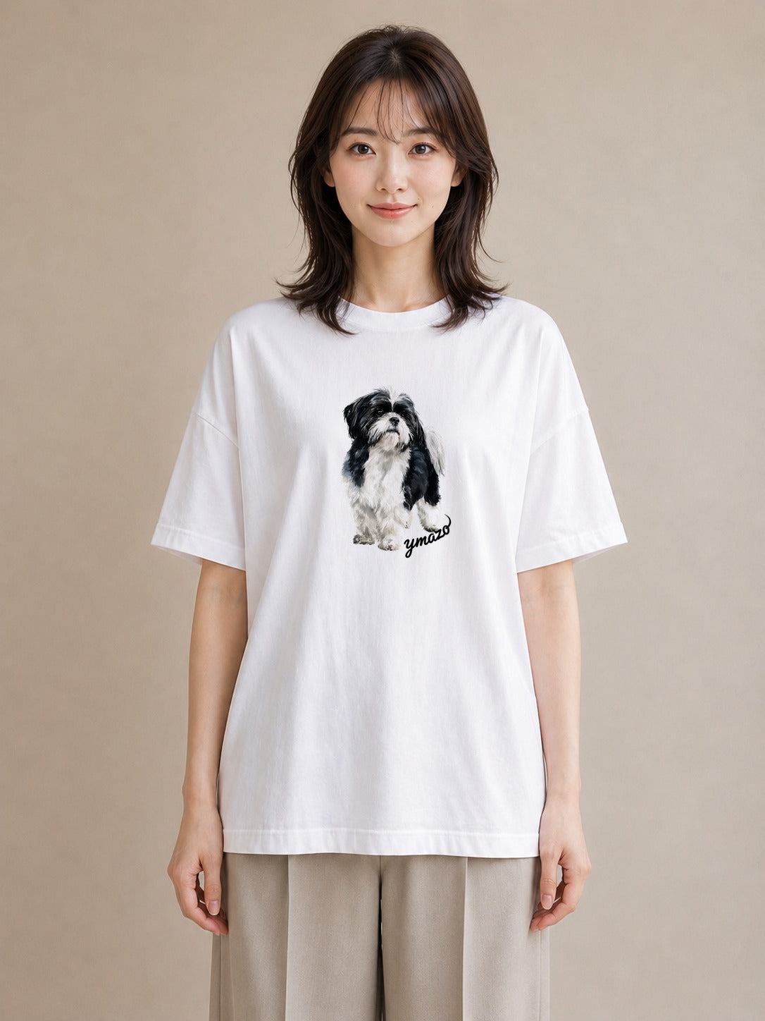 プリントTシャツ レディース 狆 犬 いぬ イラスト 水彩風 おしゃれギフト 社会人 白T YMAZO