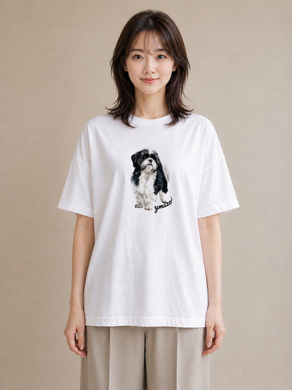 プリントTシャツ レディース 狆 犬 いぬ イラスト 水彩風 おしゃれギフト 社会人 白T YMAZO