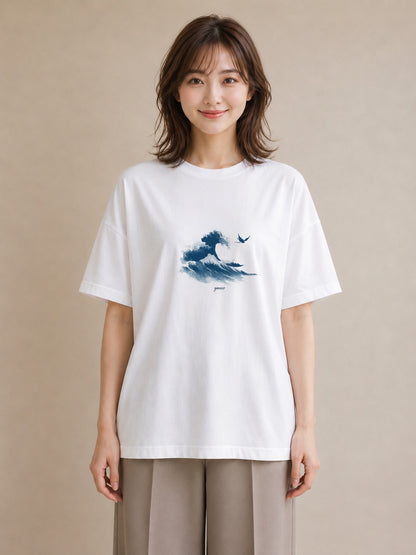 半袖Tシャツ レディース 海 星空 宇宙 イラスト 春服 ミセス 白T YMAZO