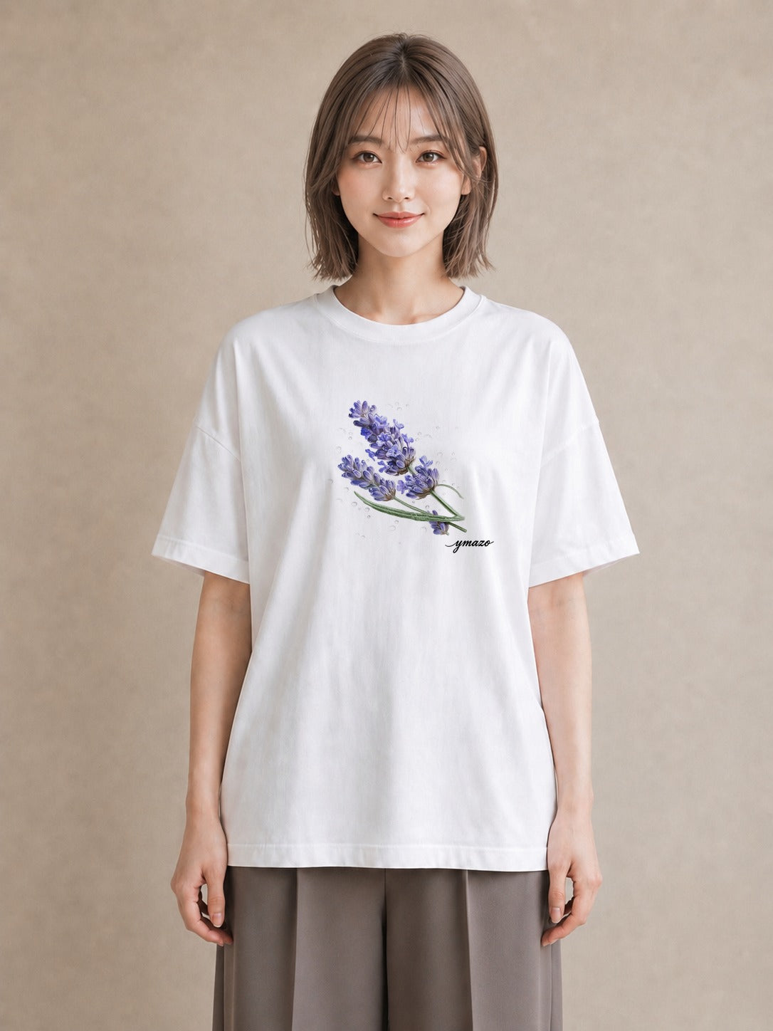プリントTシャツ レディース ラベンダー 花 花柄 イラスト ペアコーデ 秋コーデ 白T YMAZO