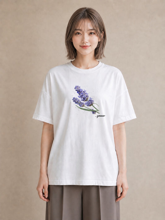 プリントTシャツ レディース ラベンダー 花 花柄 イラスト ペアコーデ 秋コーデ 白T YMAZO