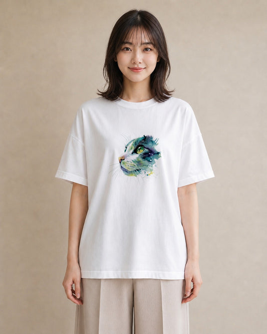 グラフィックTシャツ レディース ロシアンブルー 猫 ねこ イラスト シンプル 20代 カジュアルコーデ 白T YMAZO