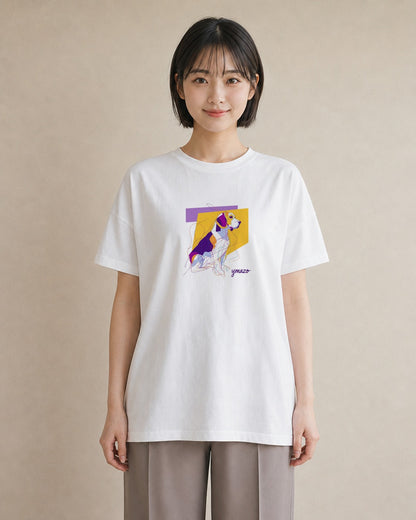Tシャツ レディース ビーグル 犬 いぬ イラスト ガーリー お出かけ 普段着 白T YMAZO