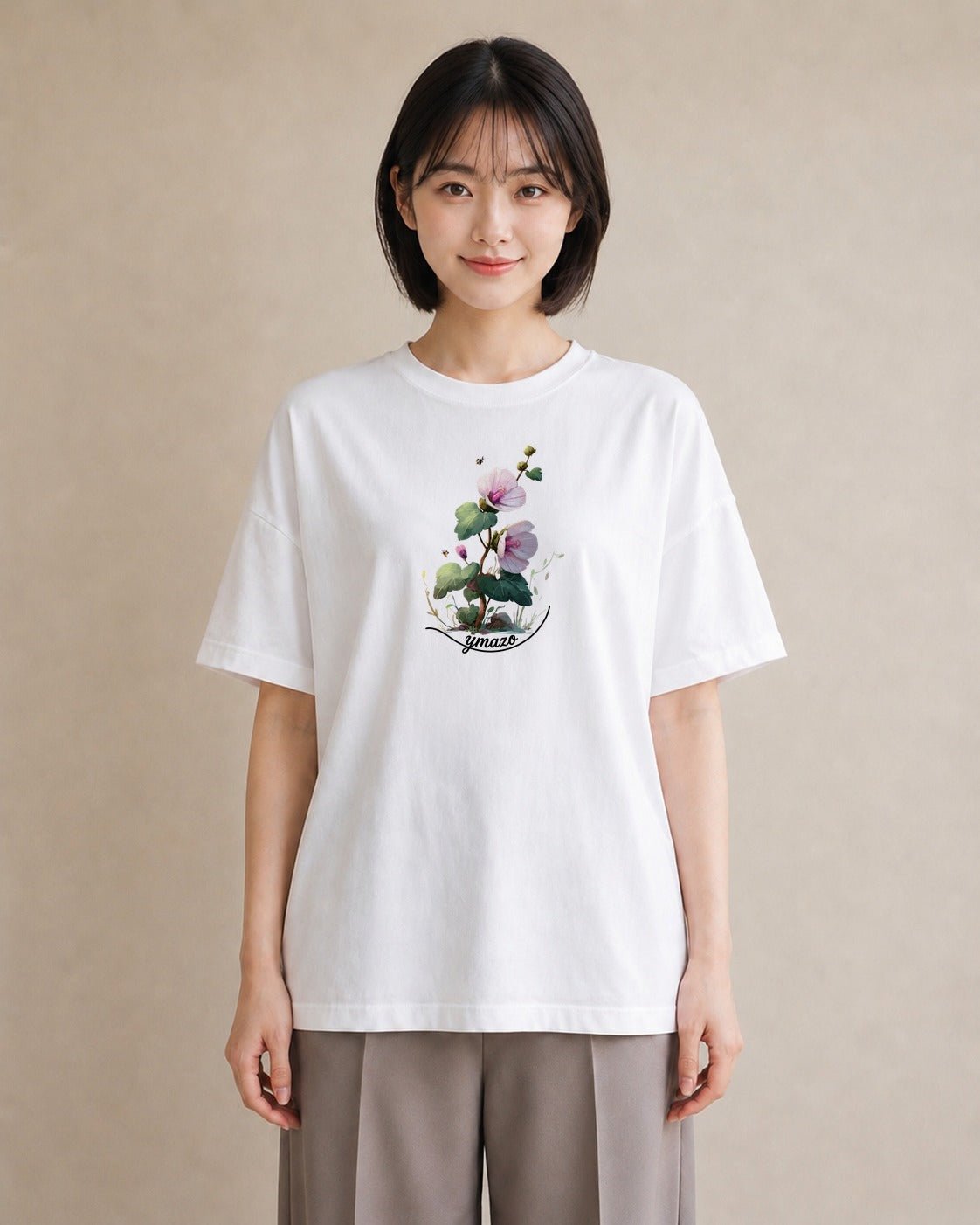 Tシャツ レディース クローバー 四つ葉 花 花柄 イラスト ラフカジュアル 社会人 女性 白T