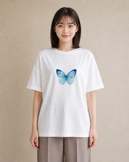 デザインTシャツ レディース ちょうちょ 蝶 バタフライ 昆虫 虫 イラスト ポップ 友達ギフト 部屋着 白T YMAZO
