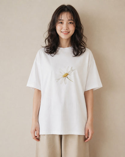 プリントTシャツ レディース デイジー 花 花柄 イラスト 水彩風 女性向けギフト 散歩 白T