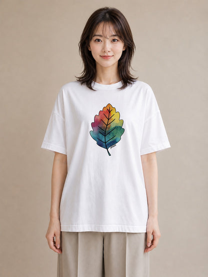グラフィックTシャツ レディース 落ち葉 植物 ボタニカル イラスト 上品 誕生日プレゼント 綿100 白T YMAZO