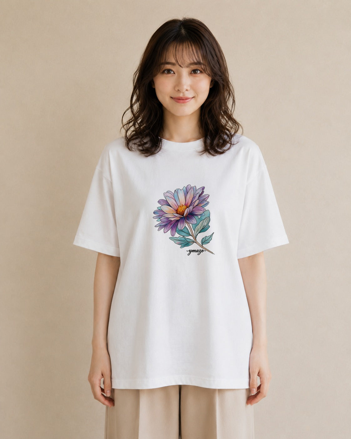 プリントTシャツ レディース 花 花柄 イラスト ユニーク 姉妹 送別ギフト 白T YMAZO
