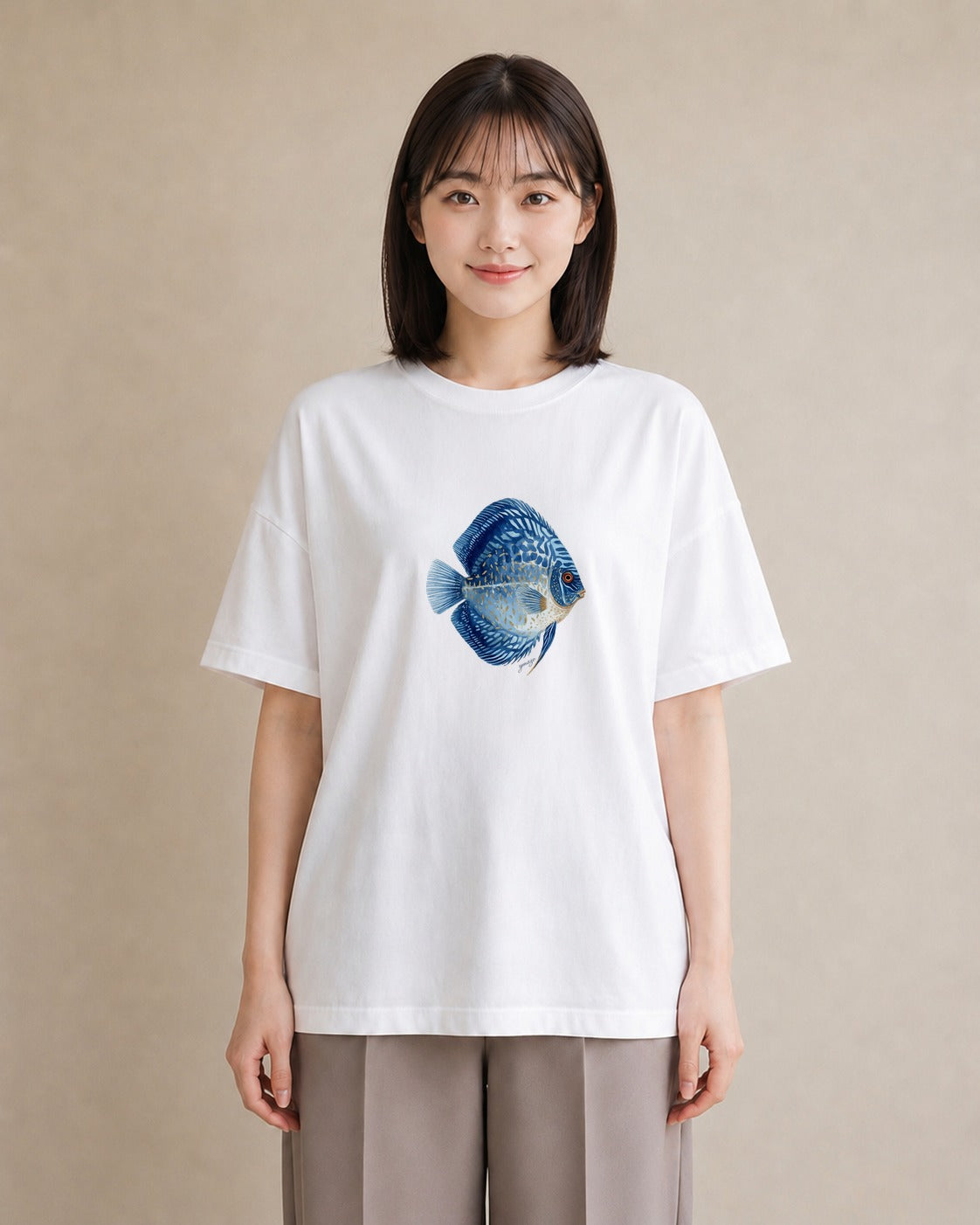 デザインTシャツ レディース 熱帯魚 海の生き物 海 イラスト 春服 ミセス 白T YMAZO