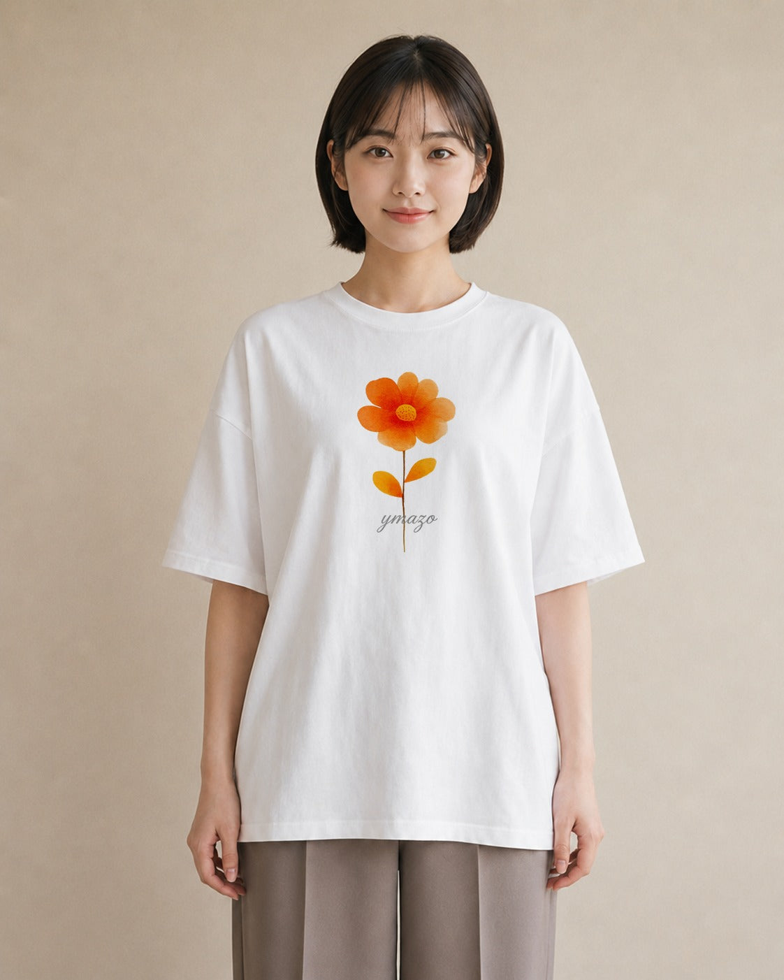 半袖Tシャツ レディース デイジー 花 花柄 イラスト 北欧風 通勤 在宅 白T