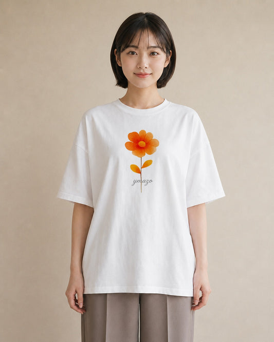 半袖Tシャツ レディース デイジー 花 花柄 イラスト 北欧風 通勤 在宅 白T YMAZO