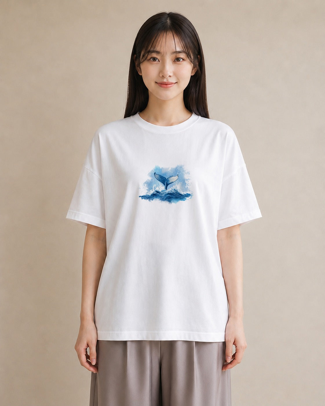 グラフィックTシャツ レディース クジラ 海の生き物 海 イラスト レトロ 母娘コーデ 自分用 白T YMAZO