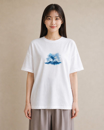 グラフィックTシャツ レディース クジラ 海の生き物 海 イラスト レトロ 母娘コーデ 自分用 白T YMAZO