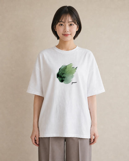 デザインTシャツ レディース 芝生 植物 ボタニカル イラスト ユニーク カフェ服 クリスマス 白T YMAZO