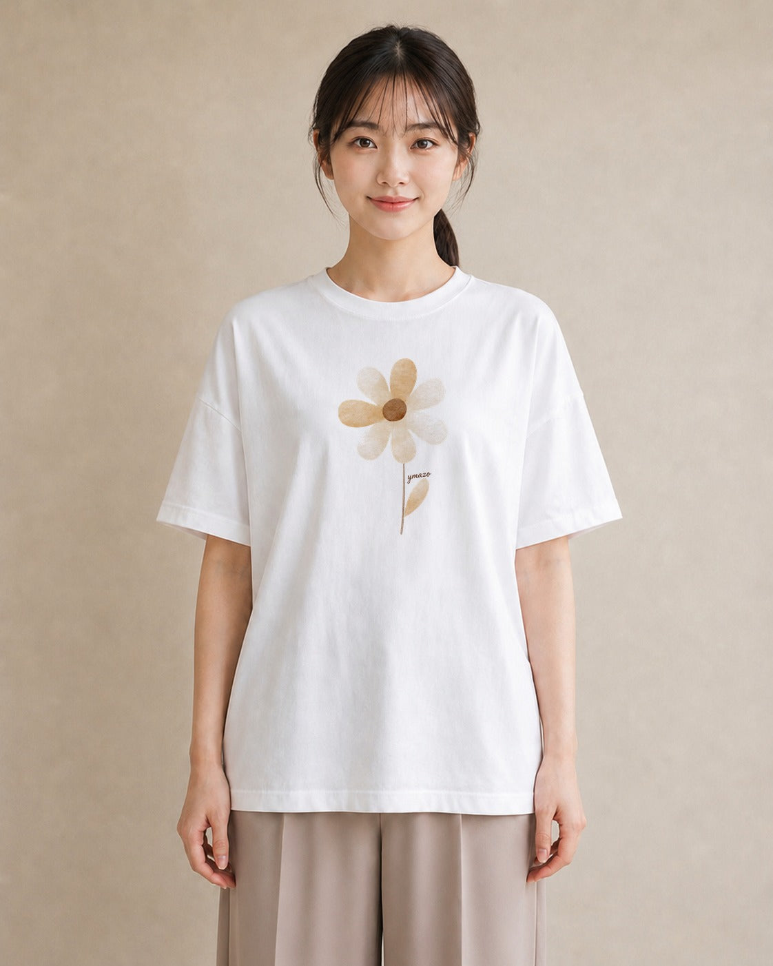 デザインTシャツ レディース ミモザ 花 花柄 イラスト カフェコーデ 帰省 ラフ 白T YMAZO
