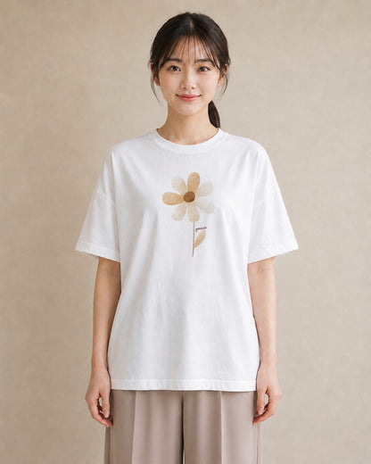 デザインTシャツ レディース ミモザ 花 花柄 イラスト カフェコーデ 帰省 ラフ 白T YMAZO