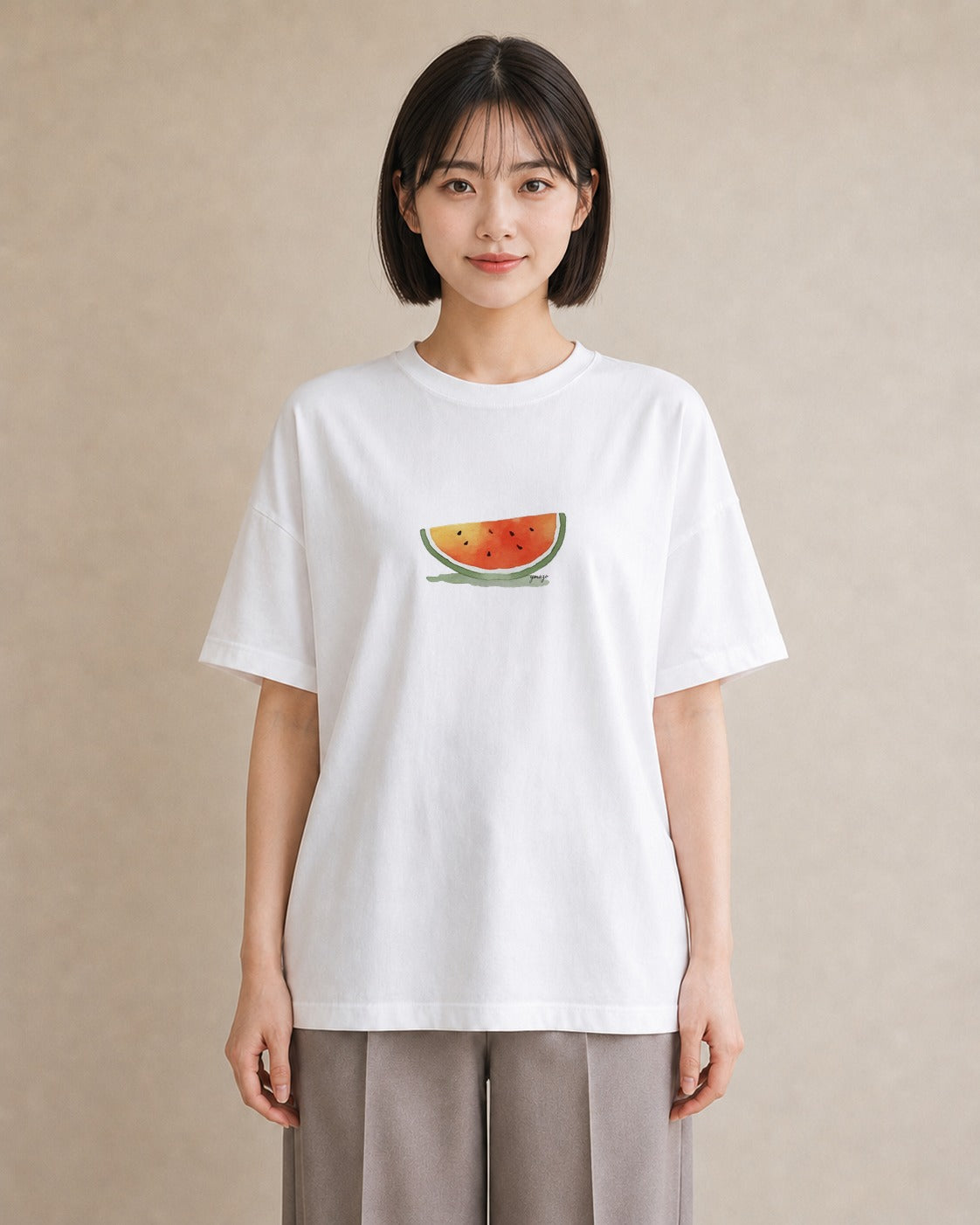 Tシャツ レディース すいか 食べ物 フード イラスト カジュアル 旅行 母娘コーデ 白T YMAZO