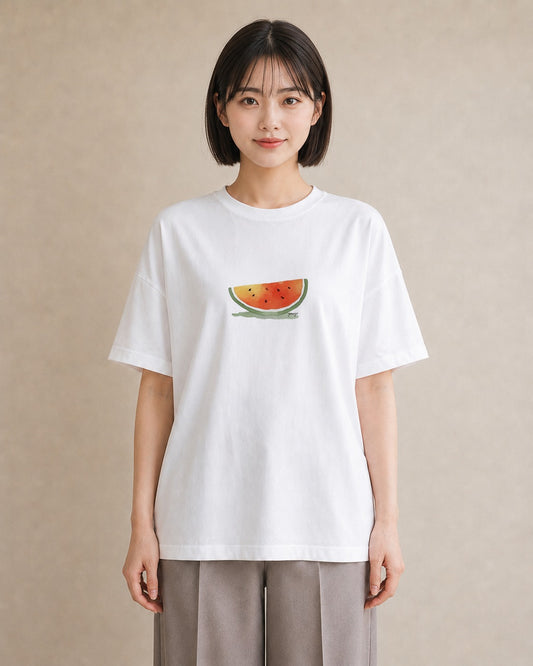 Tシャツ レディース すいか 食べ物 フード イラスト カジュアル 旅行 母娘コーデ 白T YMAZO