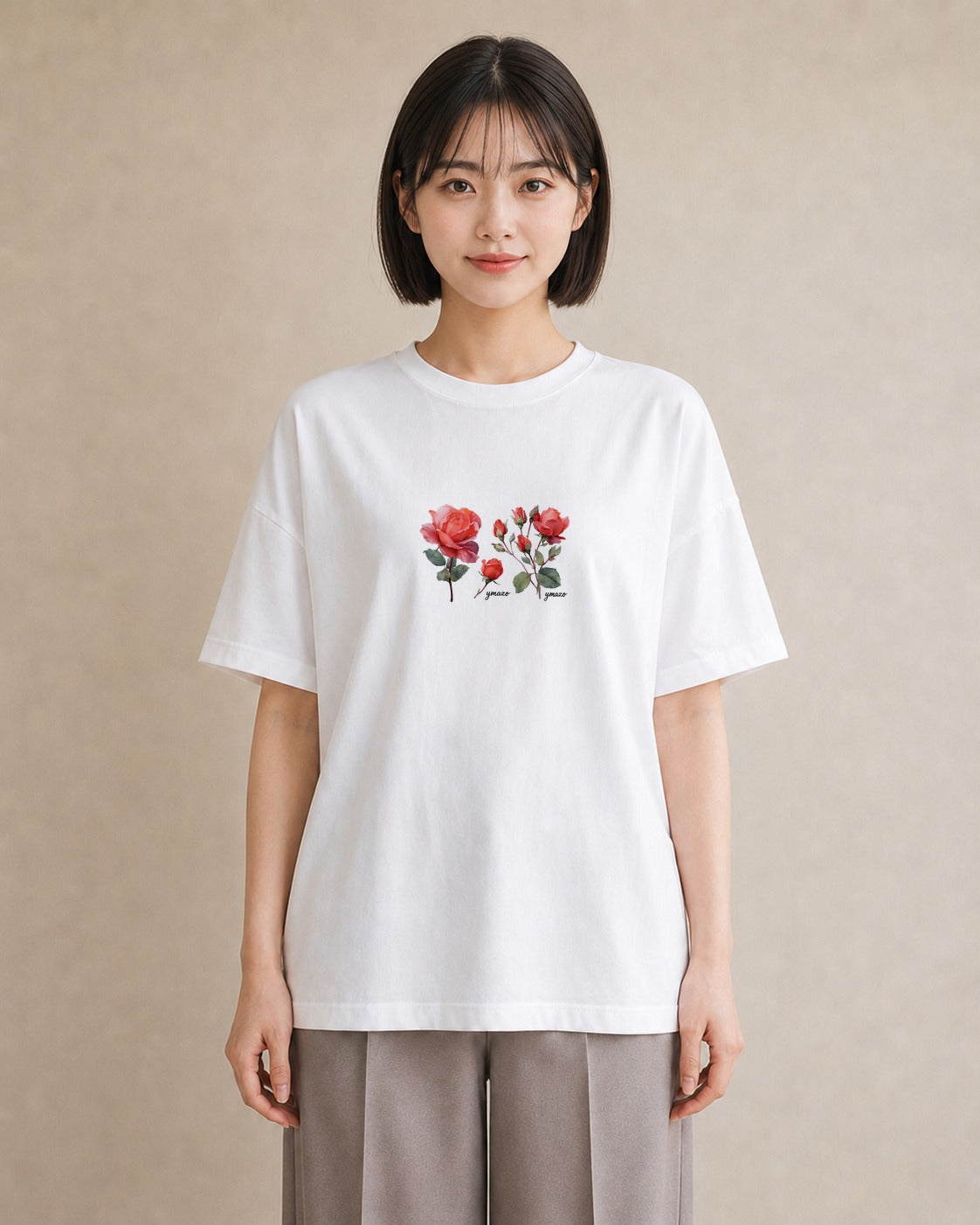 グラフィックTシャツ レディース バラ 薔薇 ローズ 花 花柄 イラスト 休日コーデ 春コーデ 姉妹 白T YMAZO