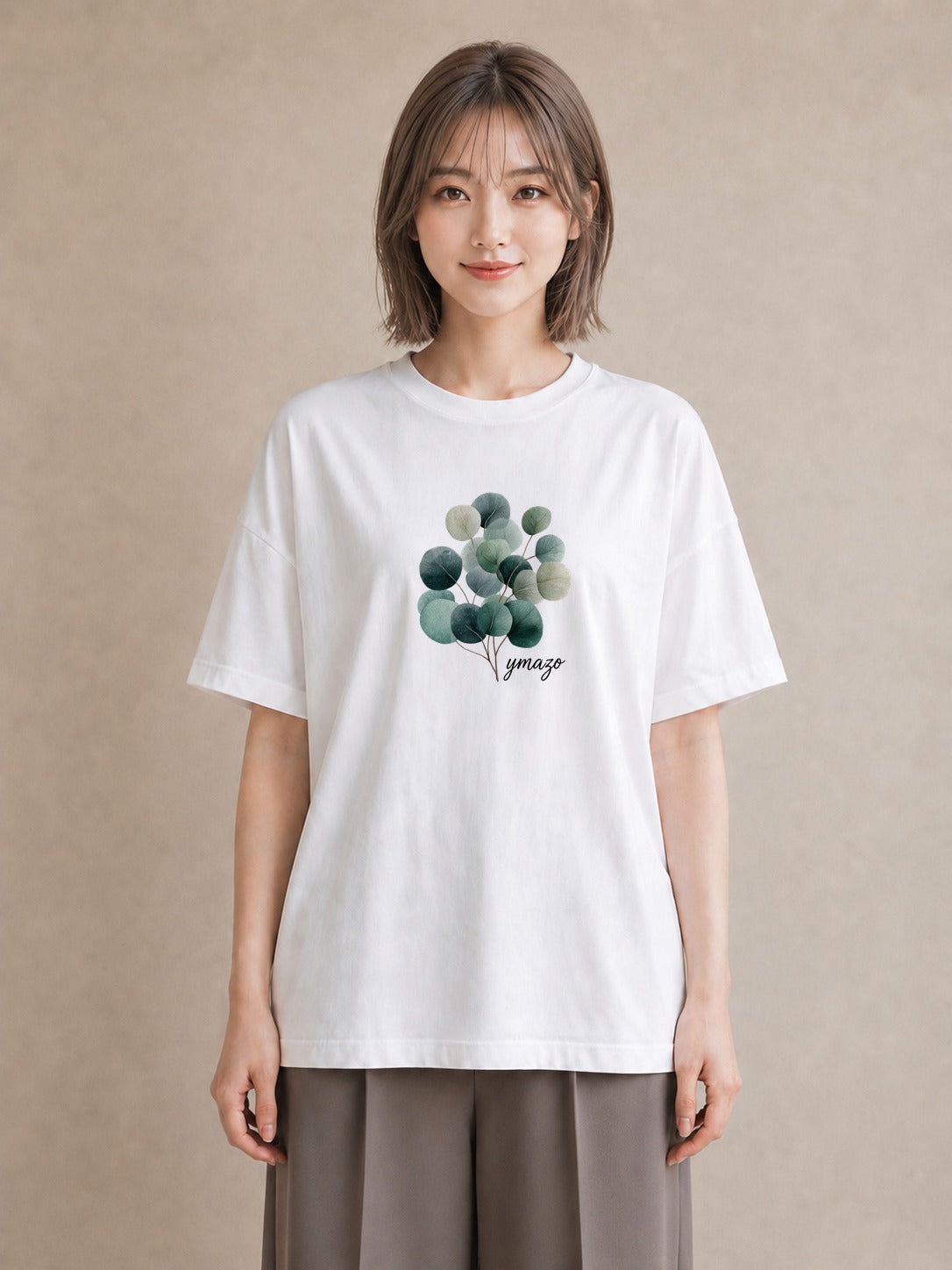 デザインTシャツ レディース 新緑 植物 ボタニカル イラスト 個性的 カジュアルコーデ 買い物 白T YMAZO