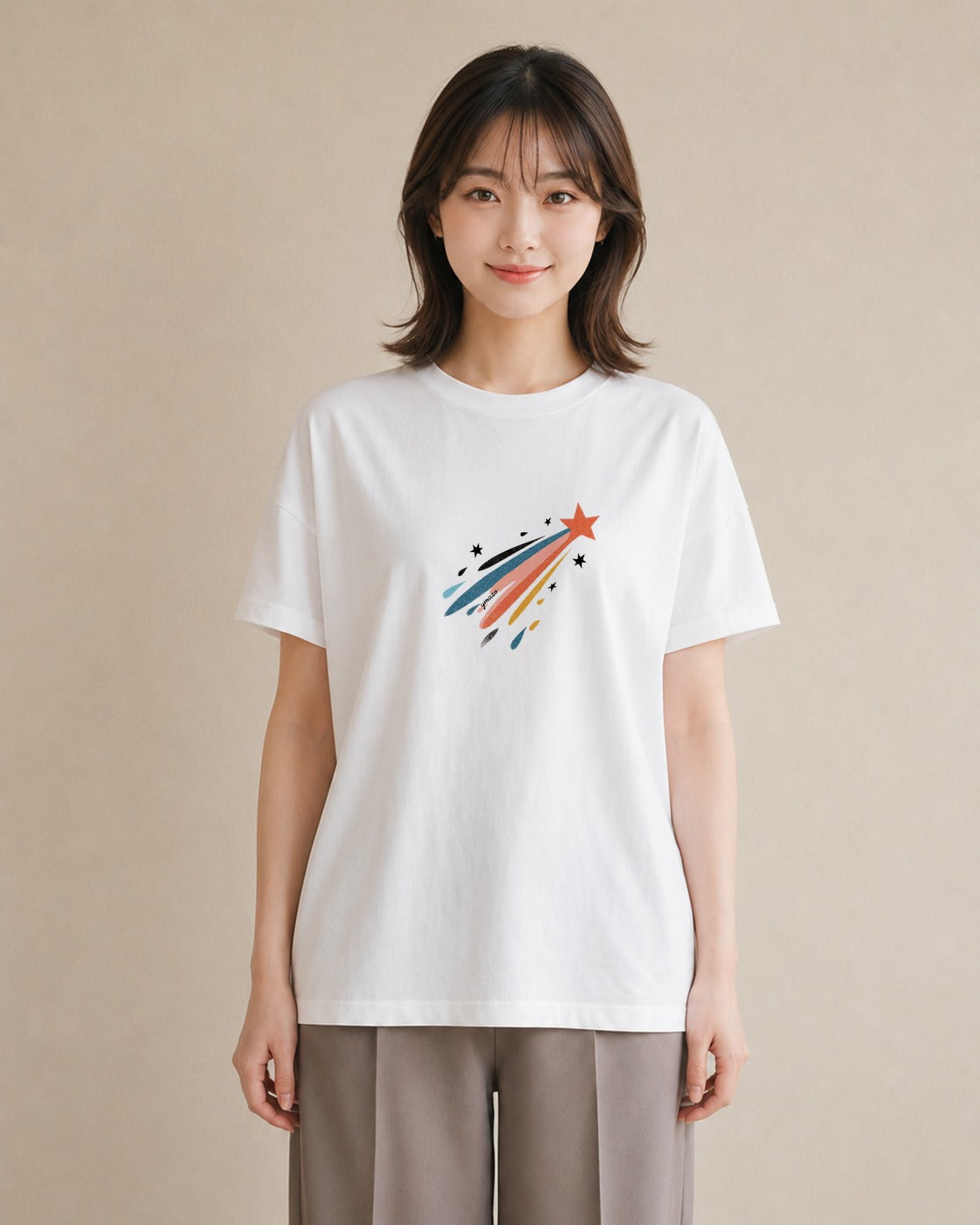 Tシャツ レディース スター 星空 宇宙 イラスト 個性的 レイヤード 友達ギフト 白T YMAZO