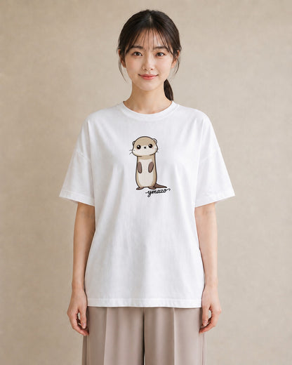 プリントTシャツ レディース カワウソ 動物 アニマル イラスト 手描き風 自分用 ルームウェア 白T YMAZO
