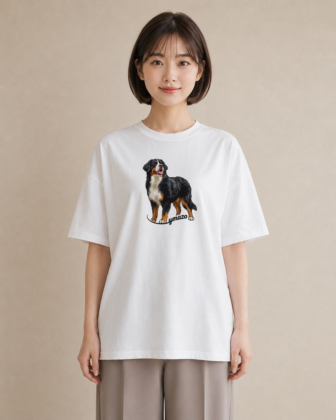 プリントTシャツ レディース バーニーズマウンテンドッグ 犬 いぬ イラスト こなれ感 お揃い 親子 白T YMAZO