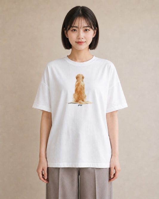 Tシャツ レディース ゴールデンレトリバー ゴールデン 犬 いぬ イラスト お洒落 綿100 デート 白T YMAZO