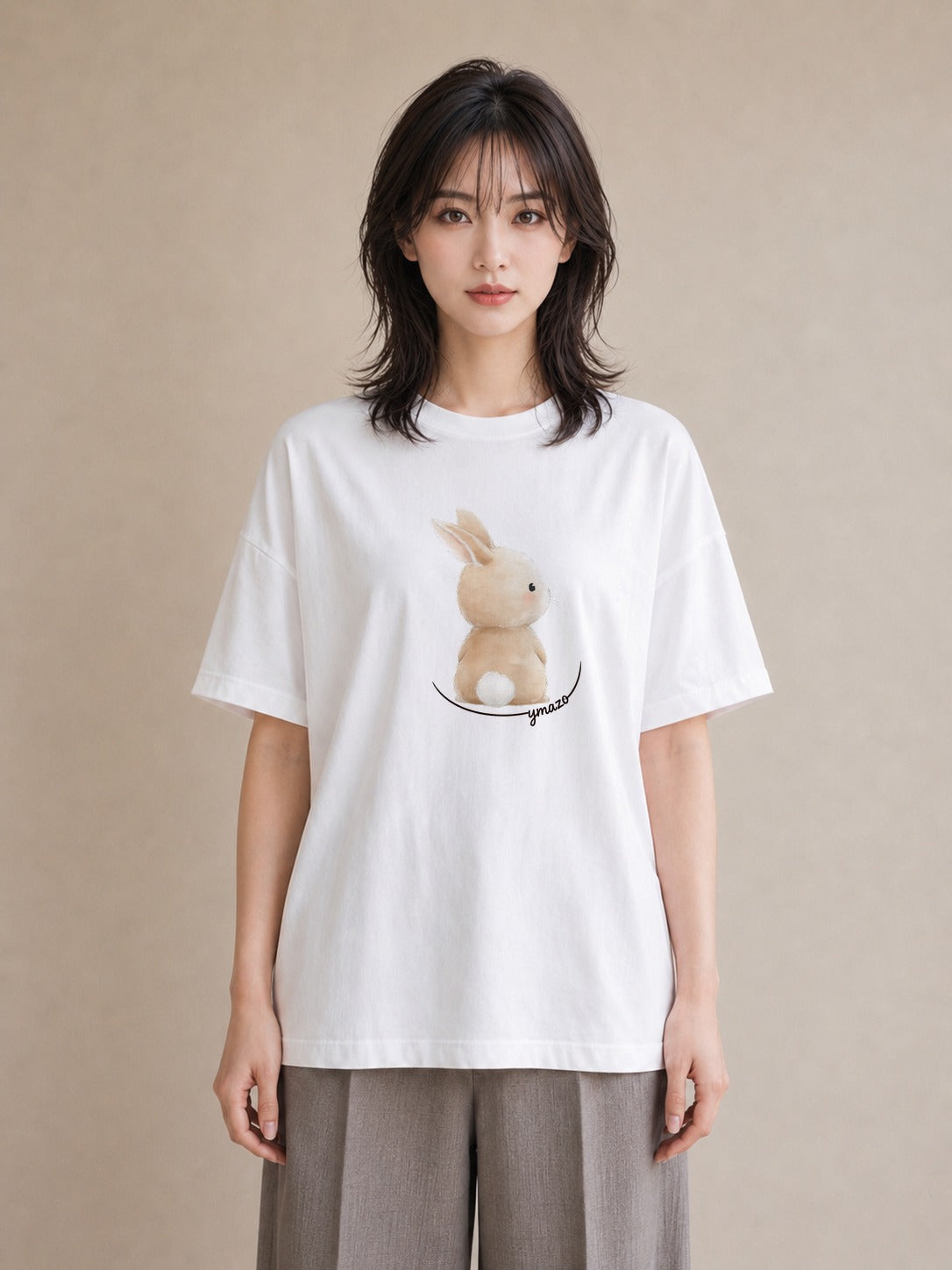プリントTシャツ レディース うさちゃん ペット 動物 イラスト 韓国風 友達ギフト 部屋着 白T YMAZO