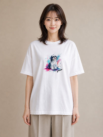 Tシャツ レディース 狆 犬 いぬ イラスト こなれ感 休日 ペアコーデ 白T YMAZO