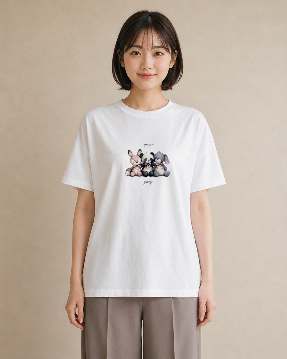 半袖Tシャツ レディース パンダ 動物 アニマル イラスト 水彩風 通勤 在宅 白T YMAZO