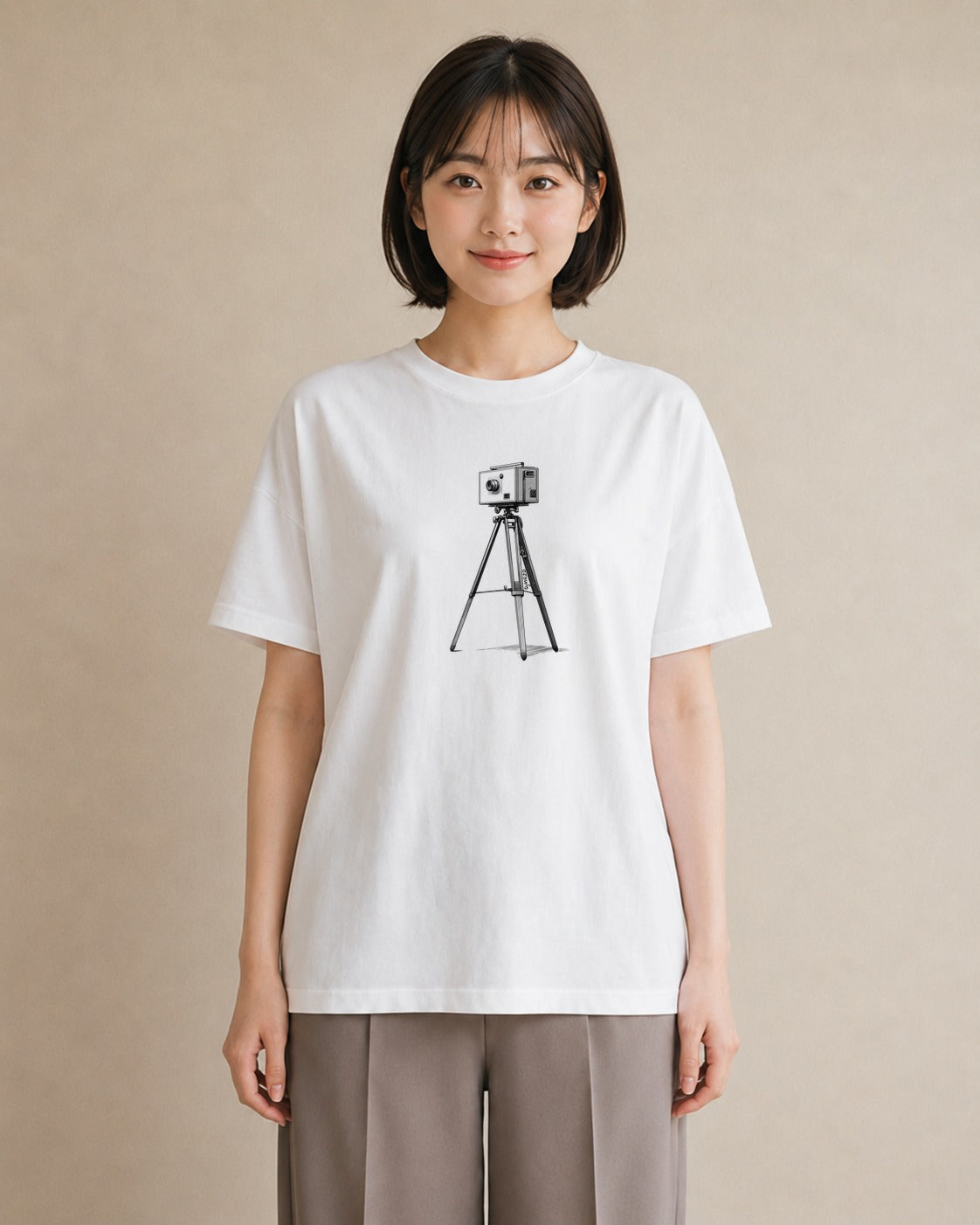 プリントTシャツ レディース カメラ フィルムカメラ レトロカメラ イラスト 手描き風 旅行 母娘コーデ 白T YMAZO