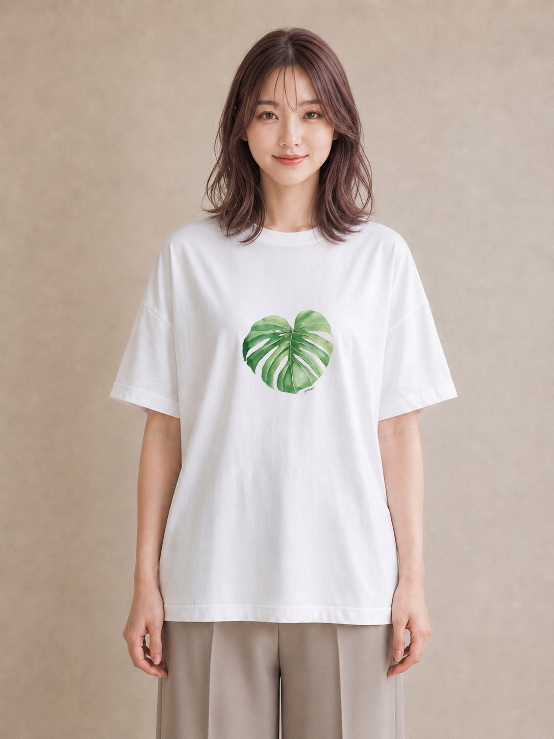 プリントTシャツ レディース 観葉植物 植物 ボタニカル イラスト 普段使い ミセス 春コーデ 白T YMAZO