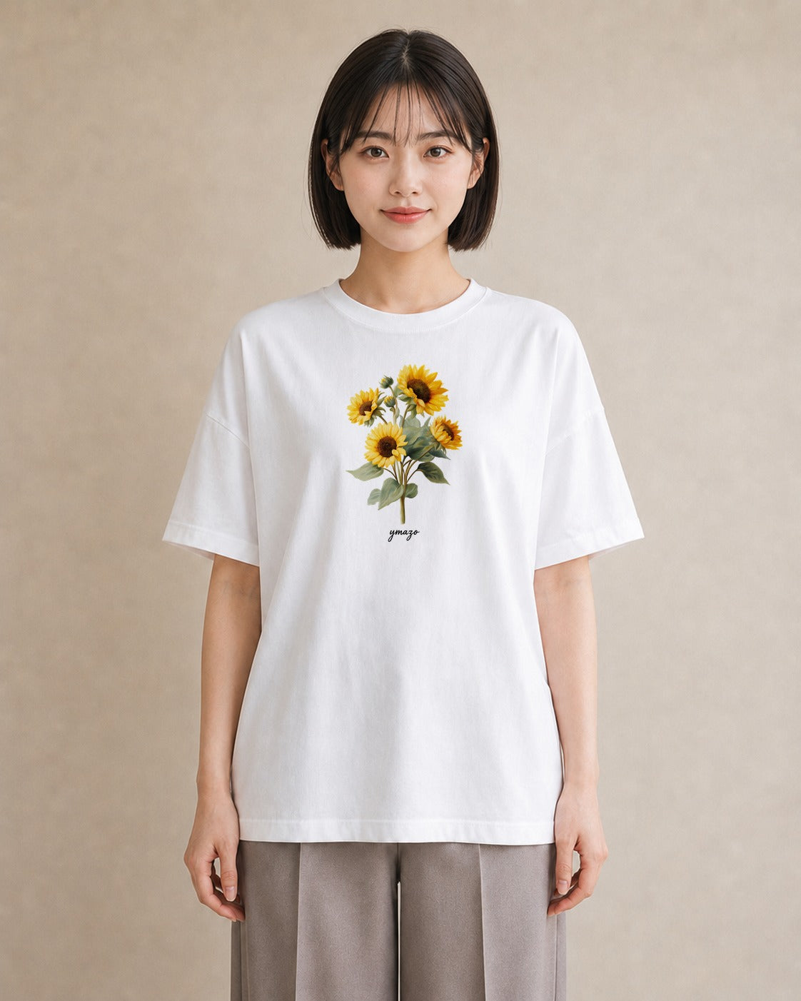 デザインTシャツ レディース ひまわり 向日葵 花 花柄 イラスト ラフカジュアル 部屋着 女性向けギフト 白T YMAZO