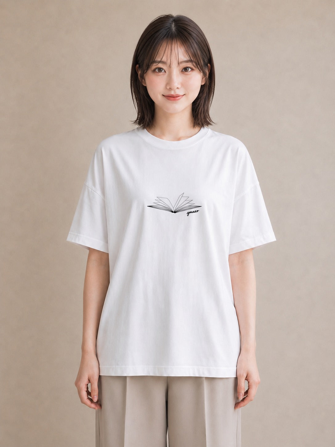 Tシャツ レディース 本 読書 ブック イラスト ゆるかわ お揃い 親子 白T YMAZO