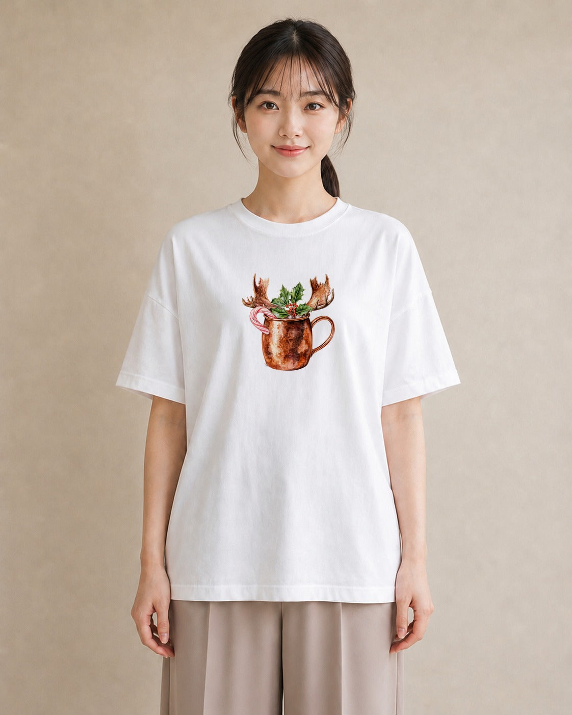 デザインTシャツ レディース ココア 食べ物 フード イラスト ポップ カフェ服 クリスマス 白T YMAZO