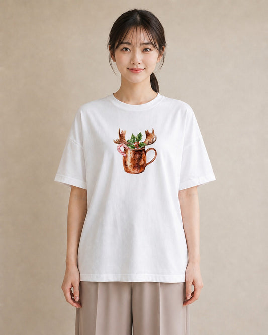 デザインTシャツ レディース ココア 食べ物 フード イラスト ポップ カフェ服 クリスマス 白T YMAZO