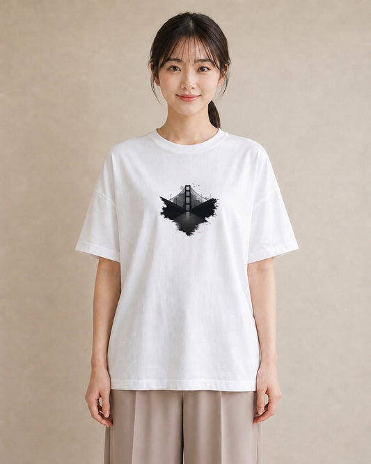 半袖Tシャツ レディース 小川 橋 せせらぎ ナチュラル アンティーク イラスト 旅行コーデ 誕生日プレゼント 綿100 白T YMAZO