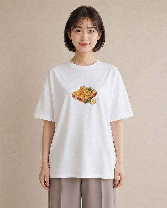 プリントTシャツ レディース もも 食べ物 フード イラスト ヴィンテージ風 お出かけ 普段着 白T YMAZO